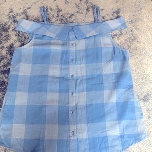 Blue and white plaid tank top